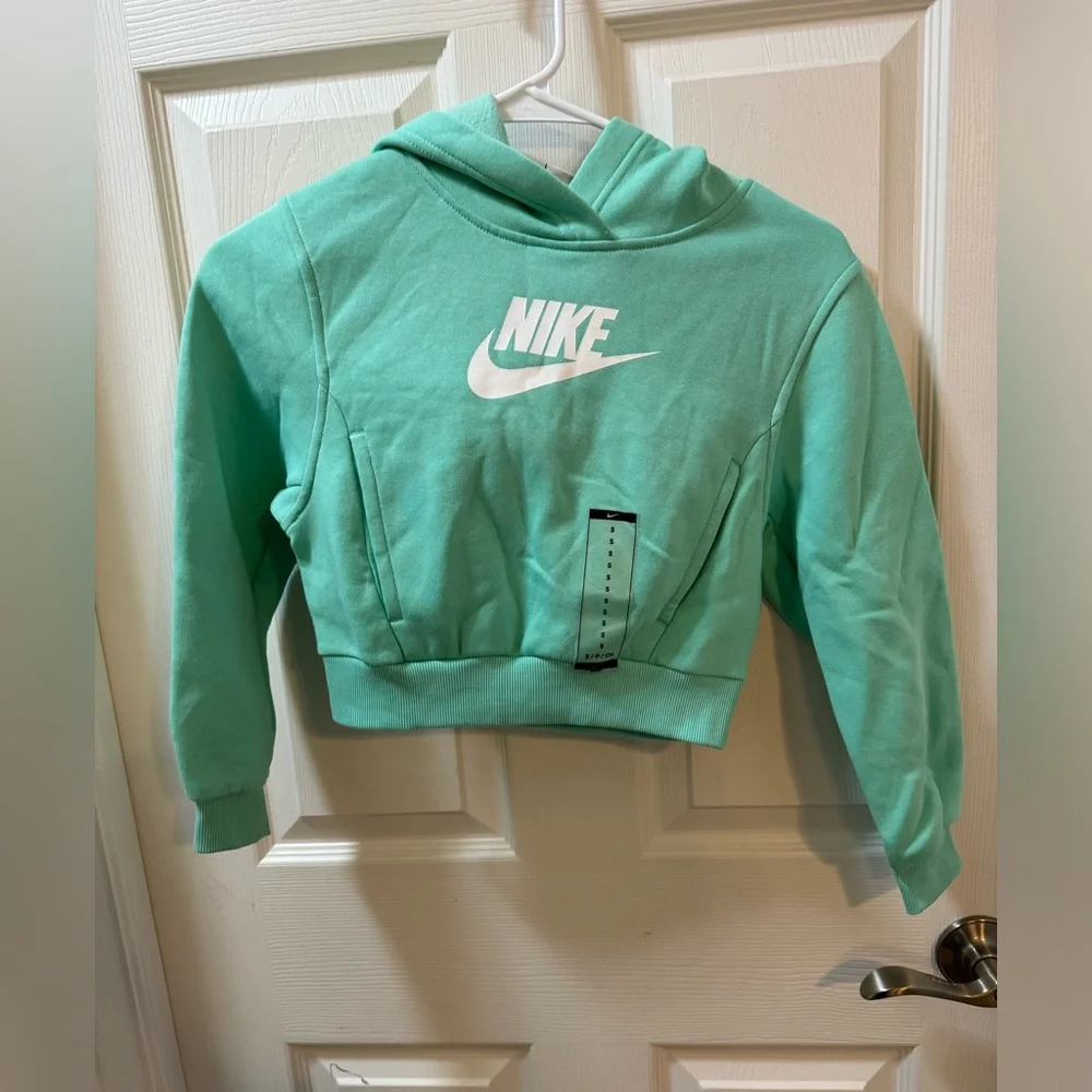 Girls turquoise Nike cropped hooded sweatshirt - Picture 1 of 3